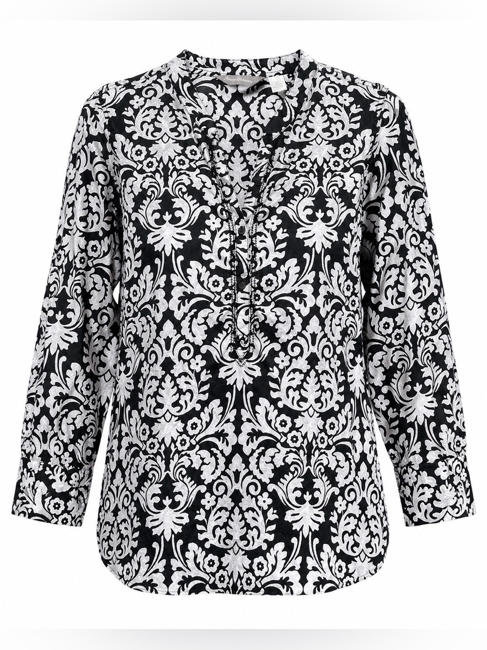 Tommy Bahama Black & White Damask Print Cotton Blouse | Women’s Large